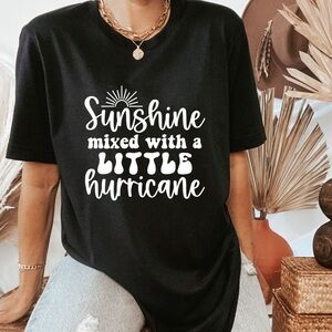 Sunshine Mixed with a Little hurricane Graphic Crew Neck Short Sleeve Tee Shirt